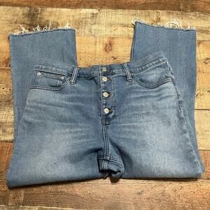 J. Crew Women's Classic Button Fly Raw Hem 10" Billie Demo Boot Crop Jeans Sz 32